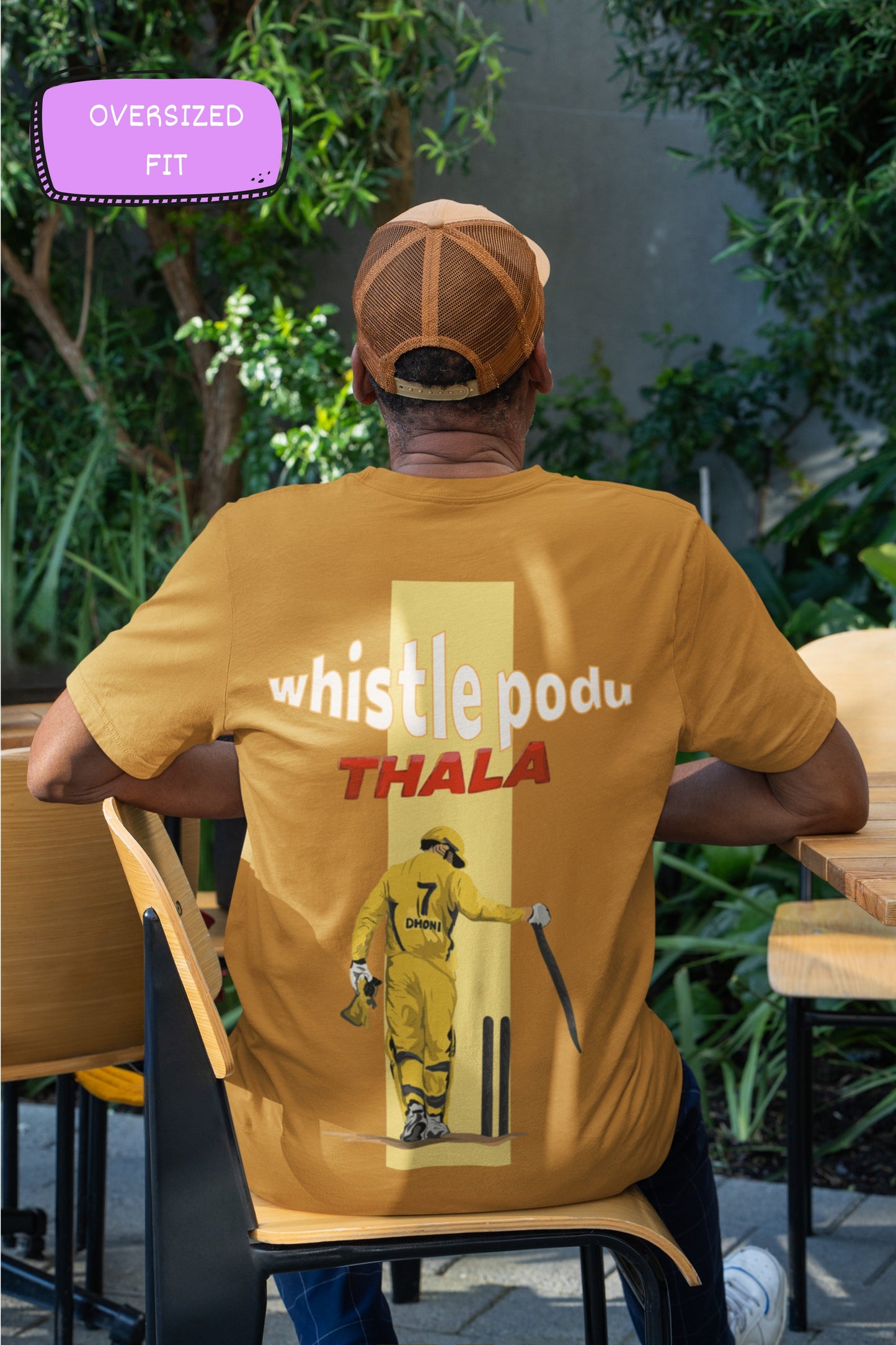 Whistle podu Thala Dhoni Print Yellow Oversized T-Shirt
