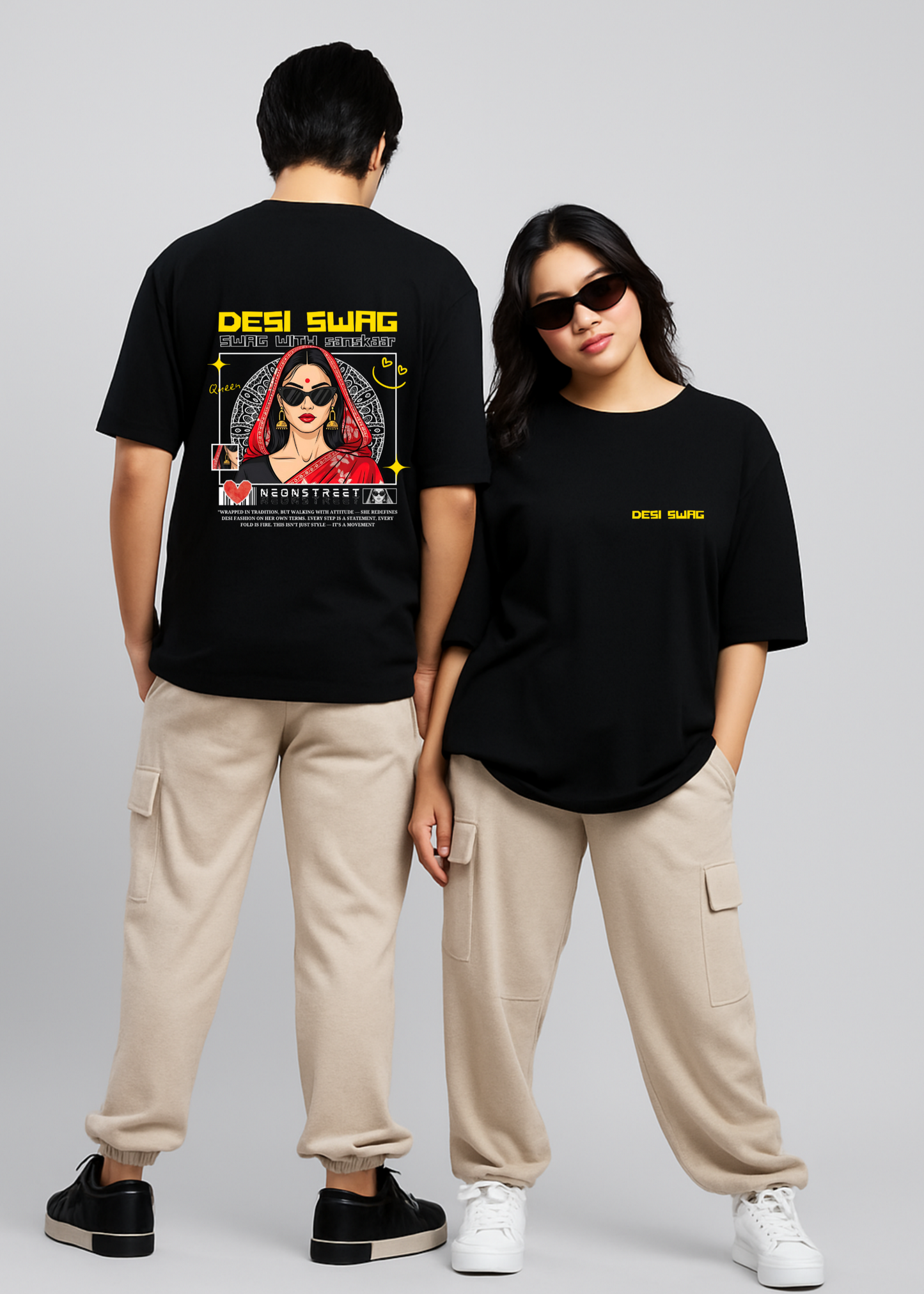 Desi Swag Print Oversized Black T-Shirt