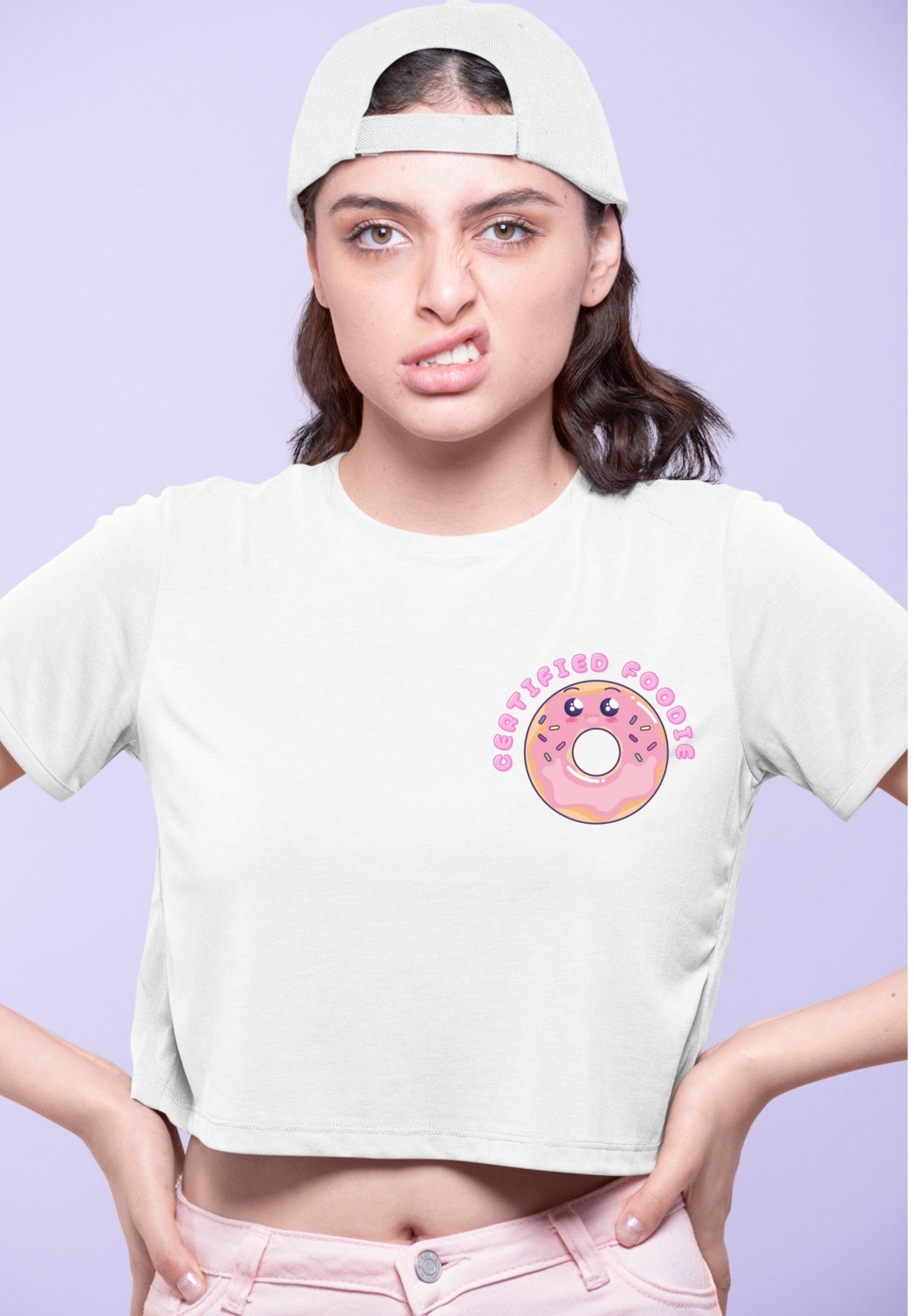 Certified foodie Printed White Crop T-Shirt
