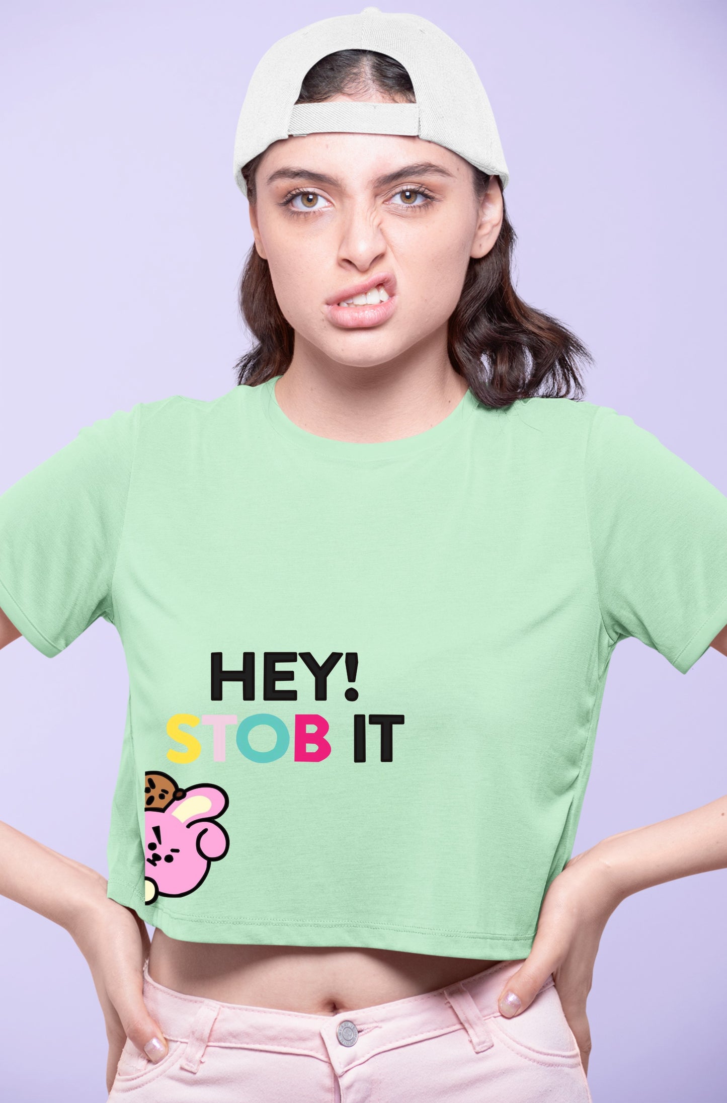 Hey Stob It Print Mint Crop Top