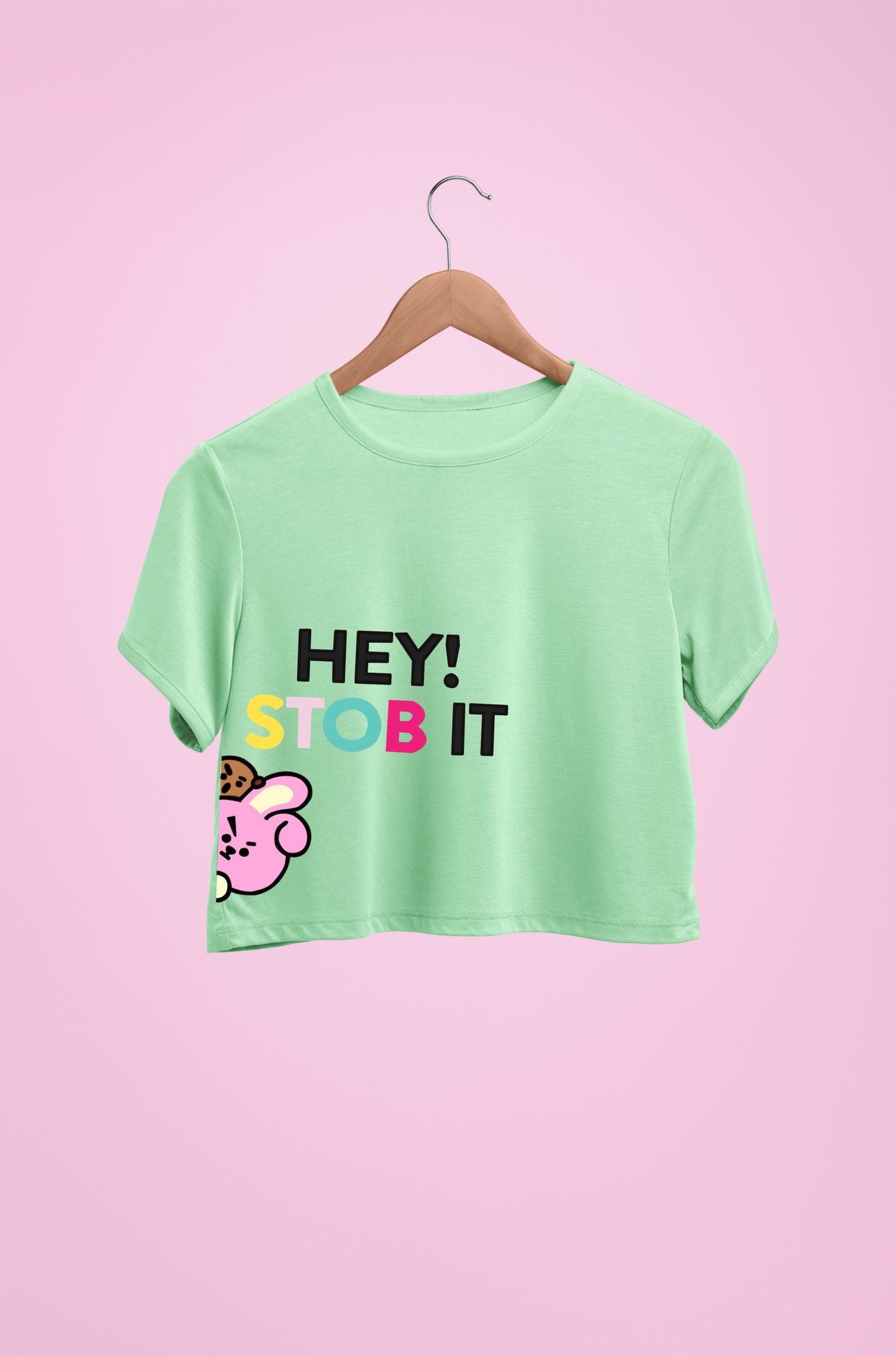 Hey Stob It Print Mint Crop Top
