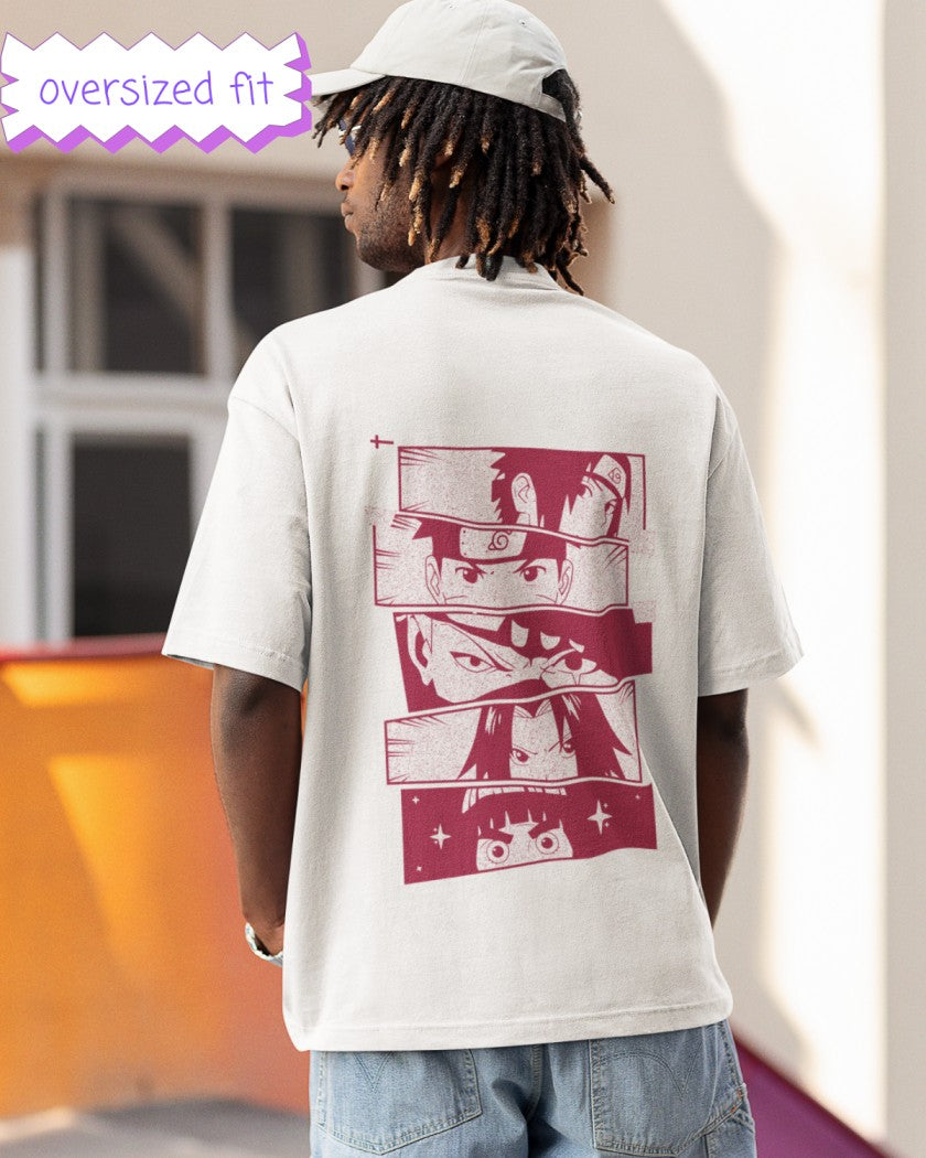 Naruto Sqaurd Anime Print White Oversized T-Shirt