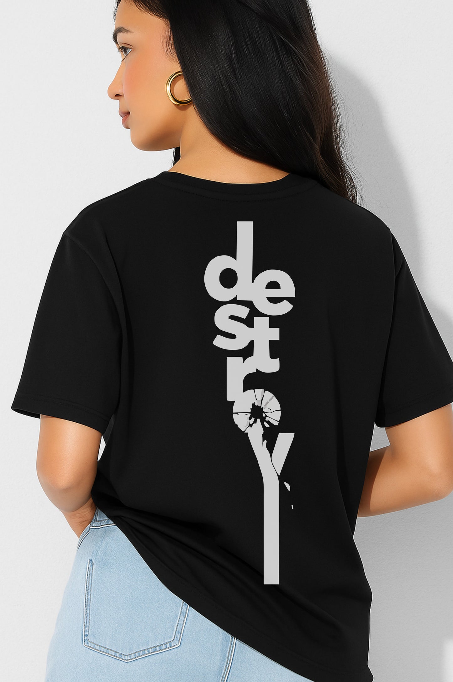 Destroy Print Black Oversized T-Shirt