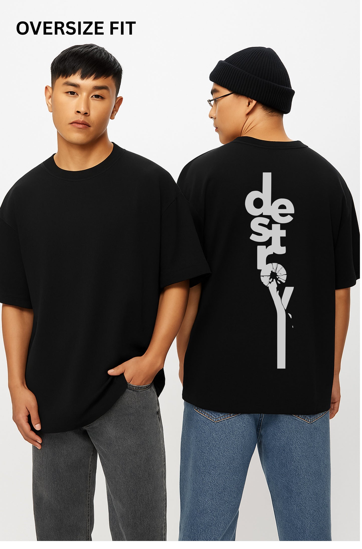 Destroy Print Black Oversized T-Shirt
