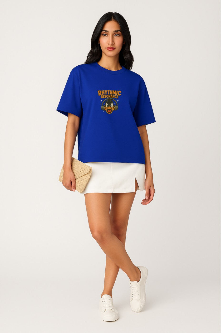Rhythmic Resonance Print Royal Blue Oversized T-Shirt