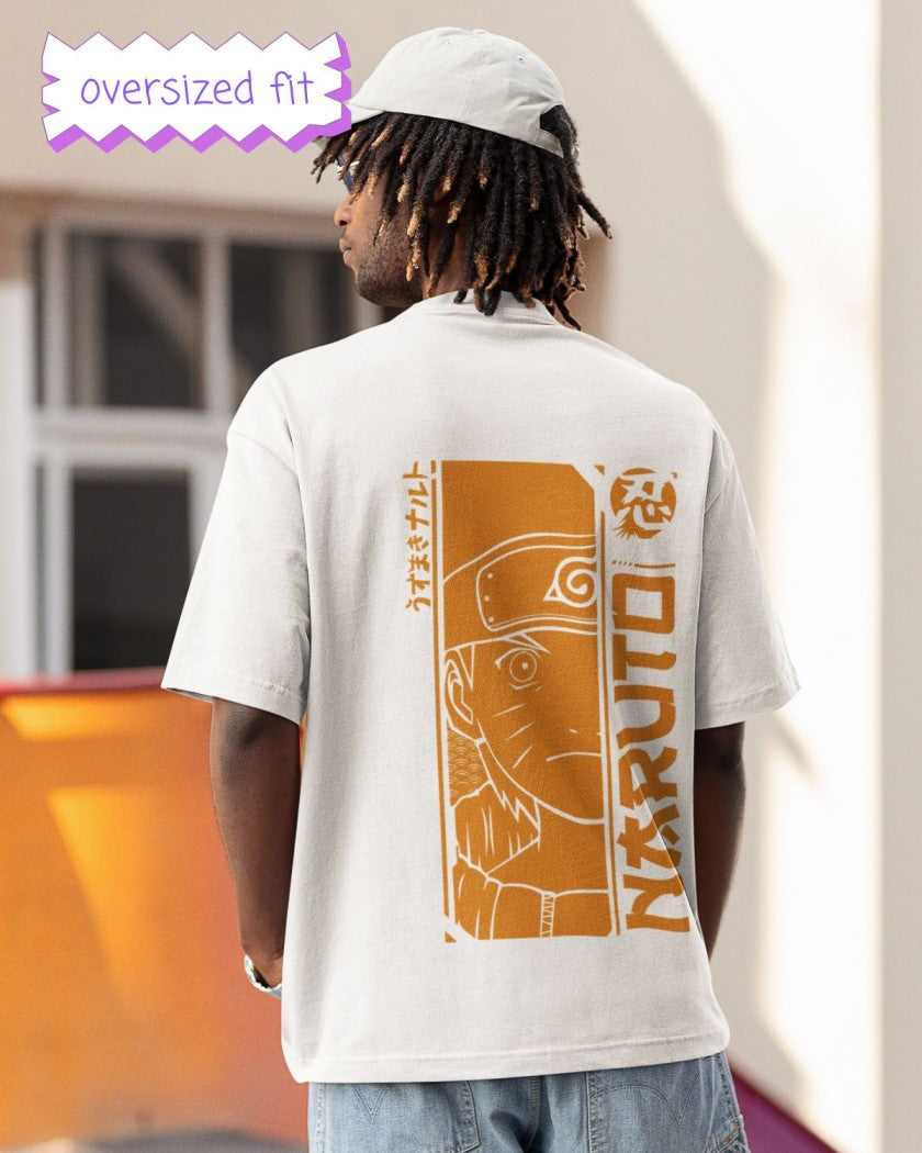 Naruto in orange Anime Print White Oversized T-Shirt