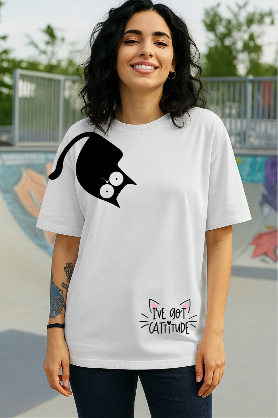 I got Catitude Print Oversized T-Shirt