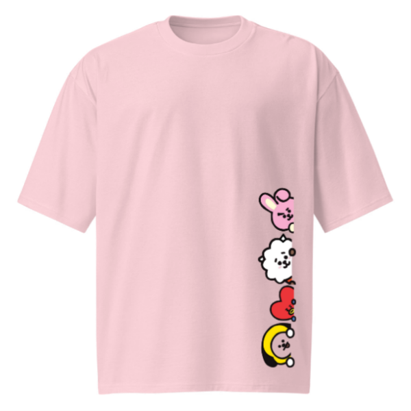 Front view of Peeking Army printed Light Pink oversized unisex t-shirt made from 100% cotton.