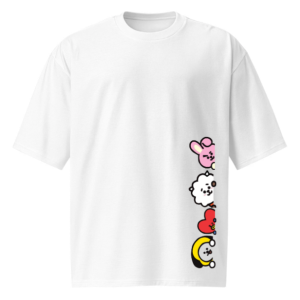 Front view of Peeking Army printed White oversized unisex t-shirt made from 100% cotton.