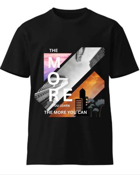 The More You Learn Printed Black T-Shirt