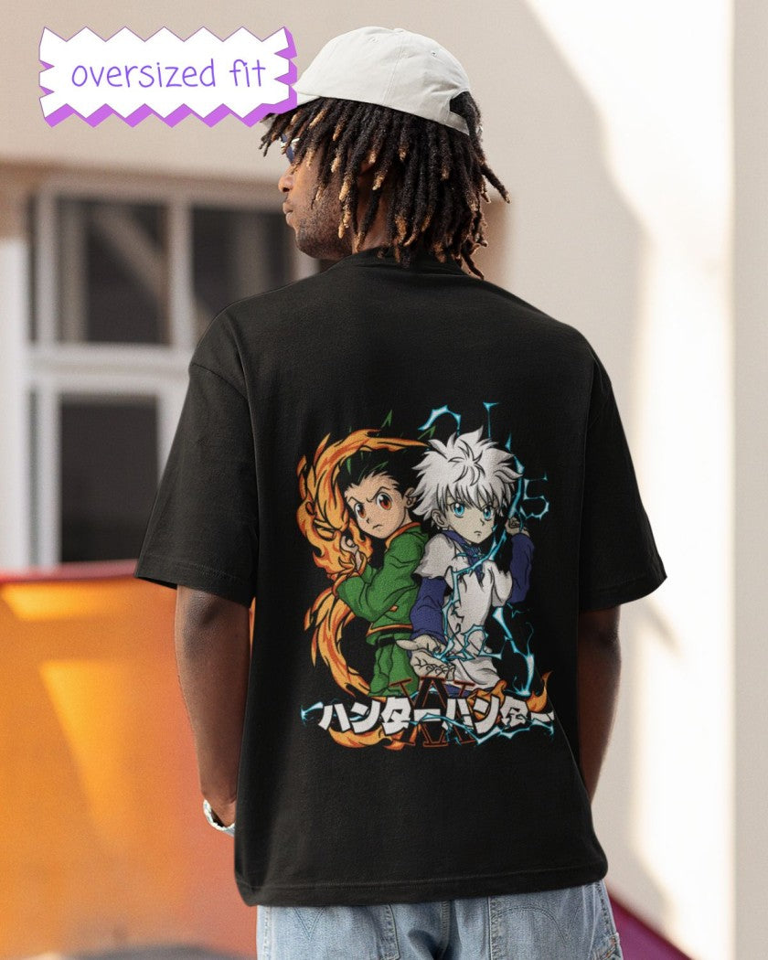 Hunter X Hunter Anime Print Black Oversized T-Shirt