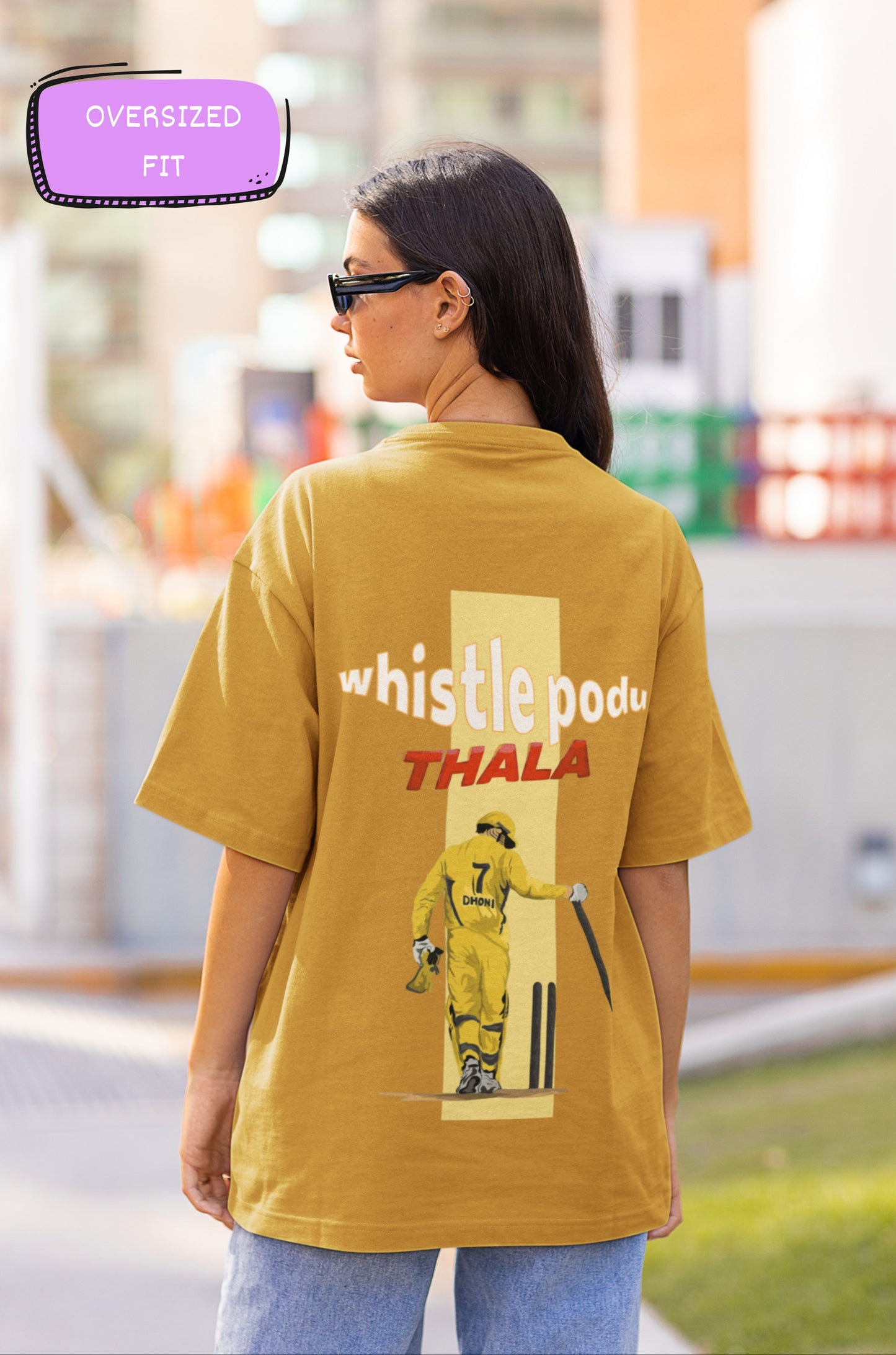 Whistle podu Thala Dhoni Print Yellow Oversized T-Shirt