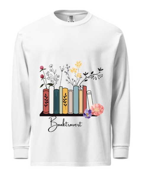 Front view of Women's Brooktrovert Printed White Sweatshirt made from 100% cotton, showcasing the unique 'Brooktrovert' design