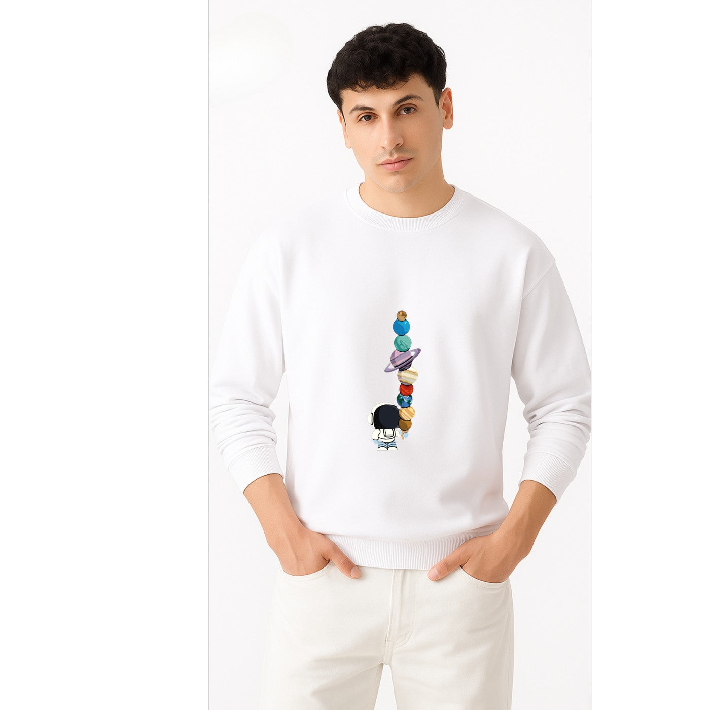 Planets Print White Sweatshirt
