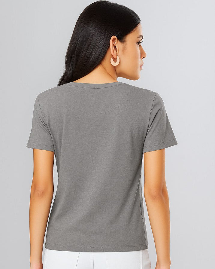 Women Charcoal Plain T-Shirt
