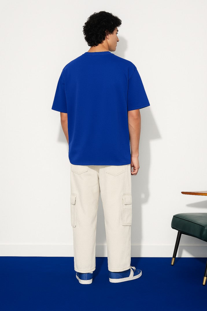 Rhythmic Resonance Print Royal Blue Oversized T-Shirt