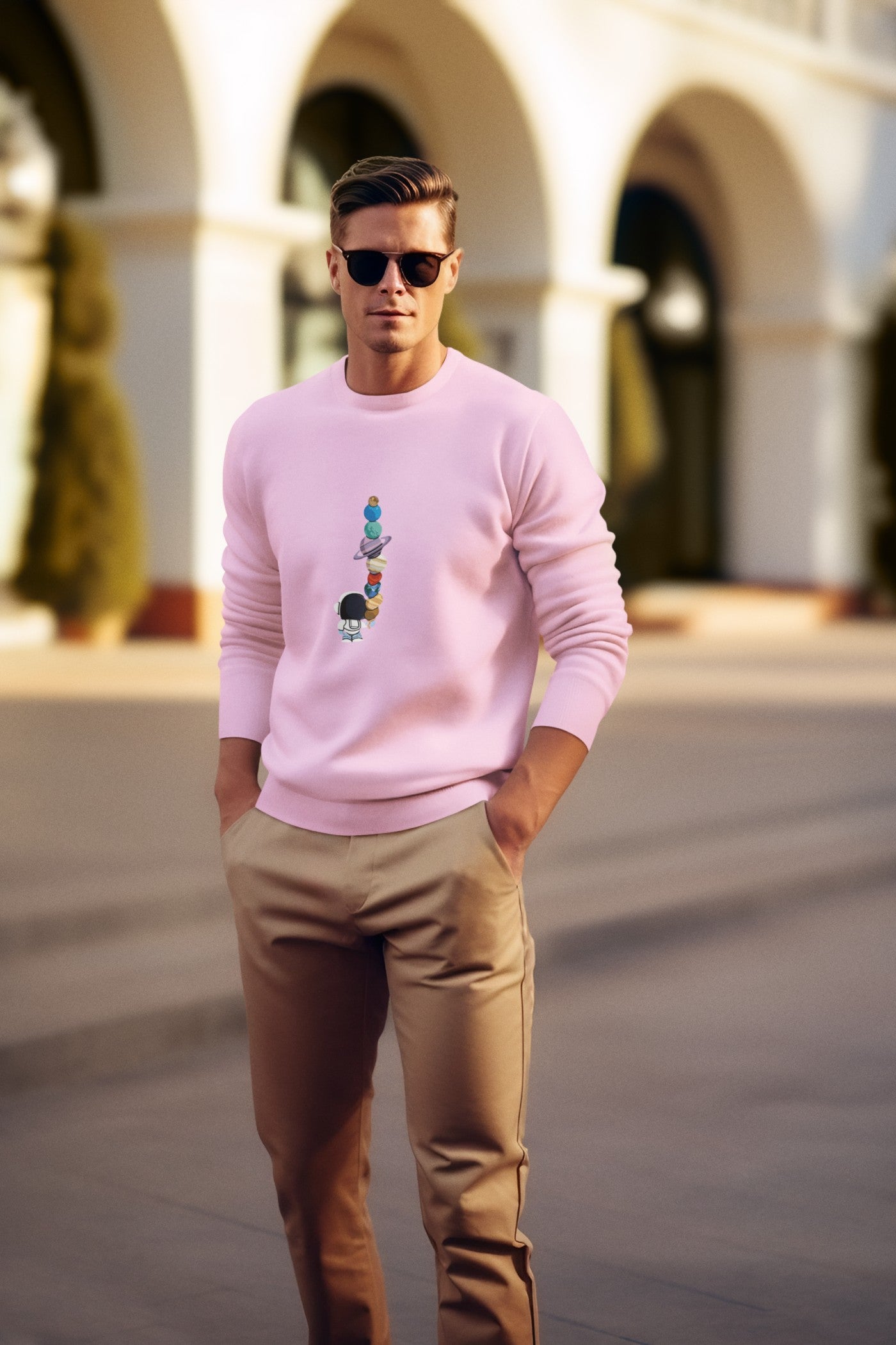 Planets Print Pink Sweatshirt