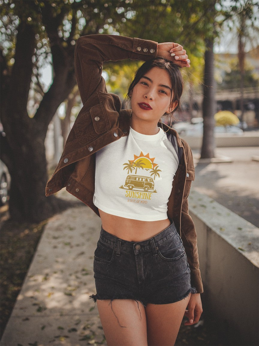 Sunshine Print White Crop T-Shirt