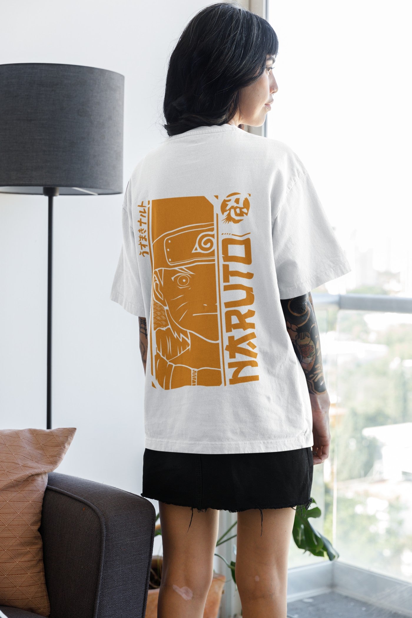 Naruto in orange Anime Print White Oversized T-Shirt