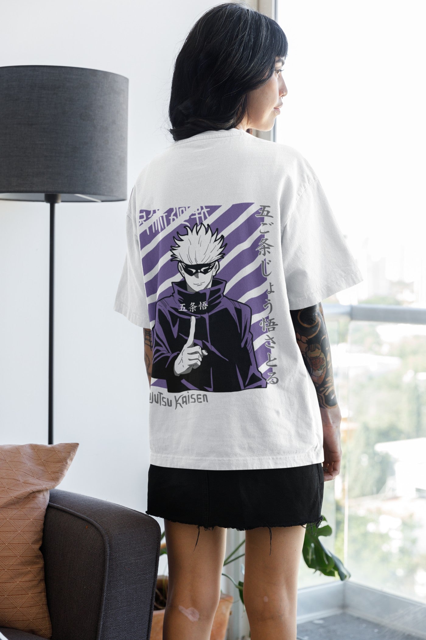 Jujustu Kaisen Anime Print White Oversized T-Shirt