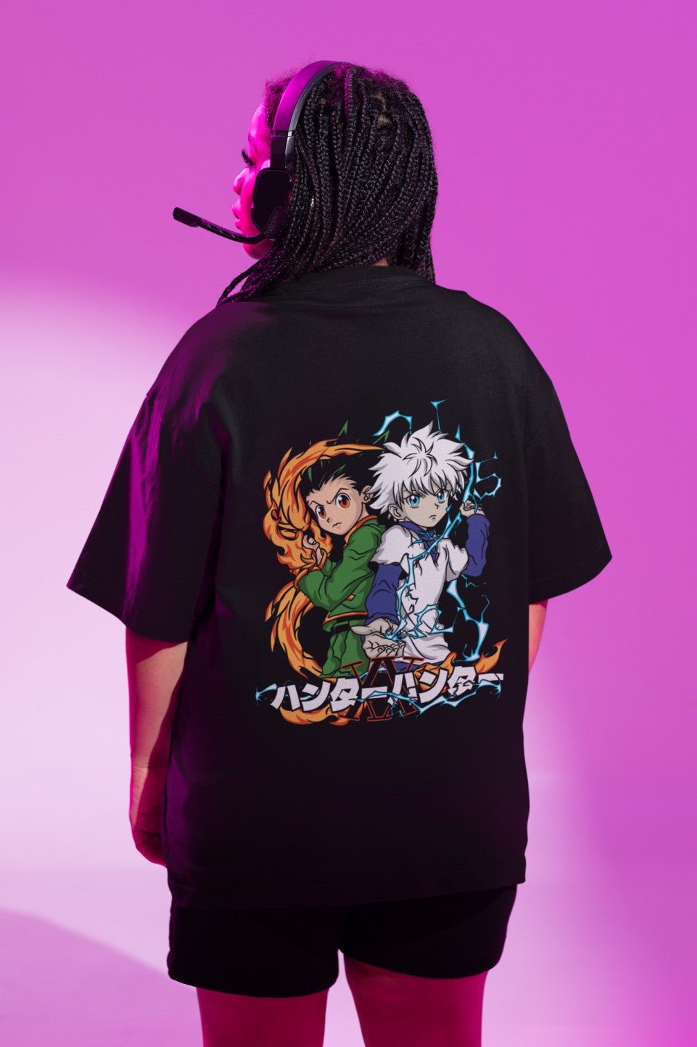 Hunter X Hunter Anime Print Black Oversized T-Shirt