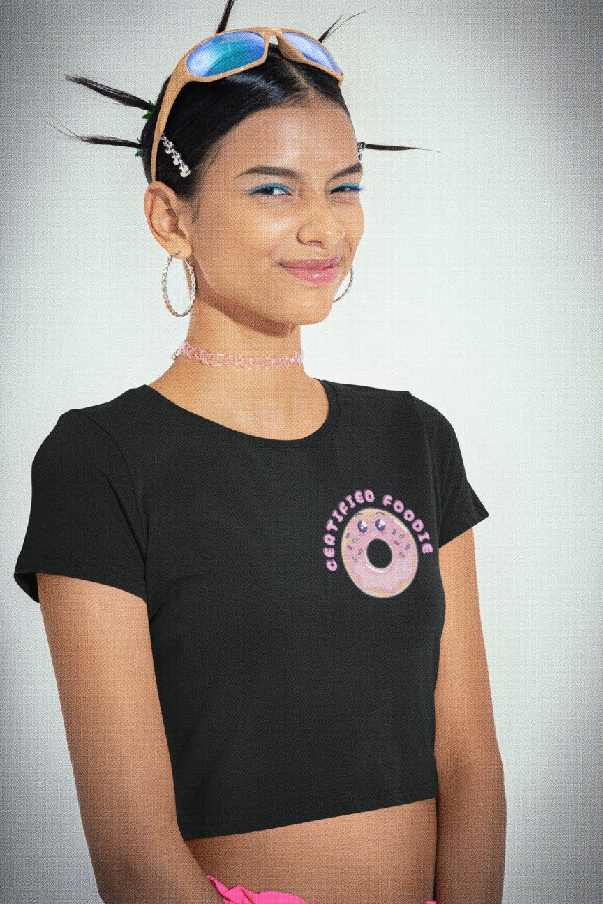 Certified Foodie Printed Black Crop T-Shirt