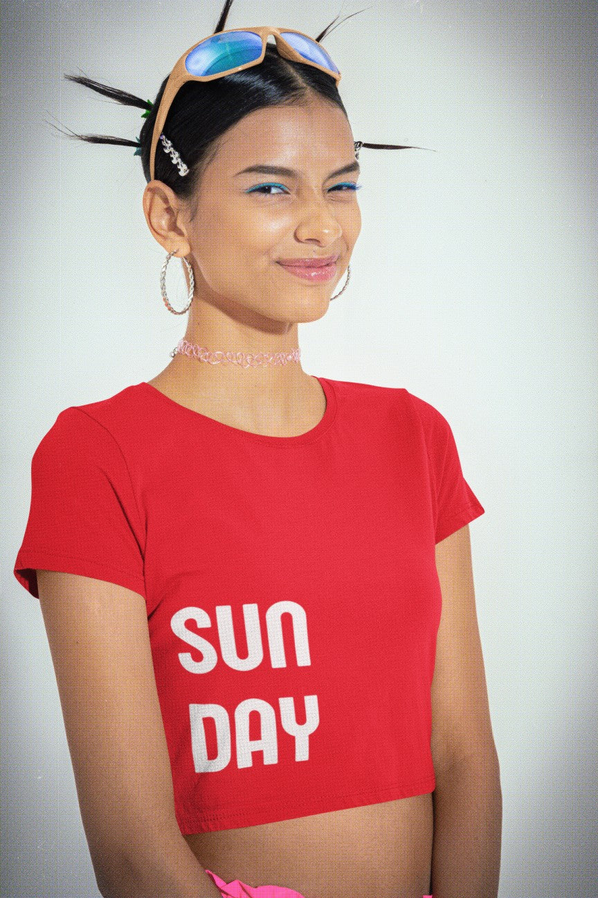 SUN DAY Printed Red Crop T-Shirt