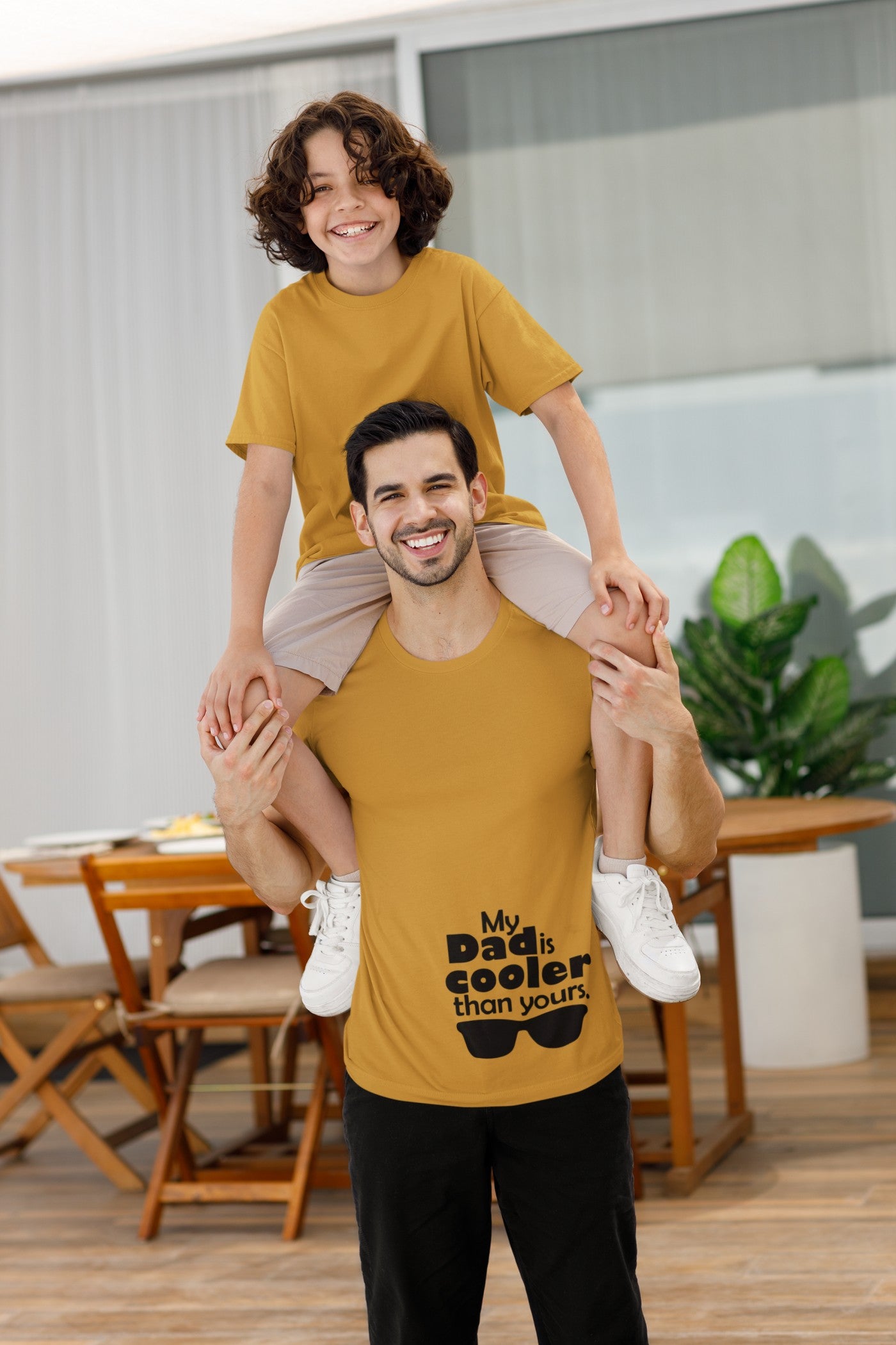 My Dad is cooler than Yours Print Mustard Yellow T-Shirt