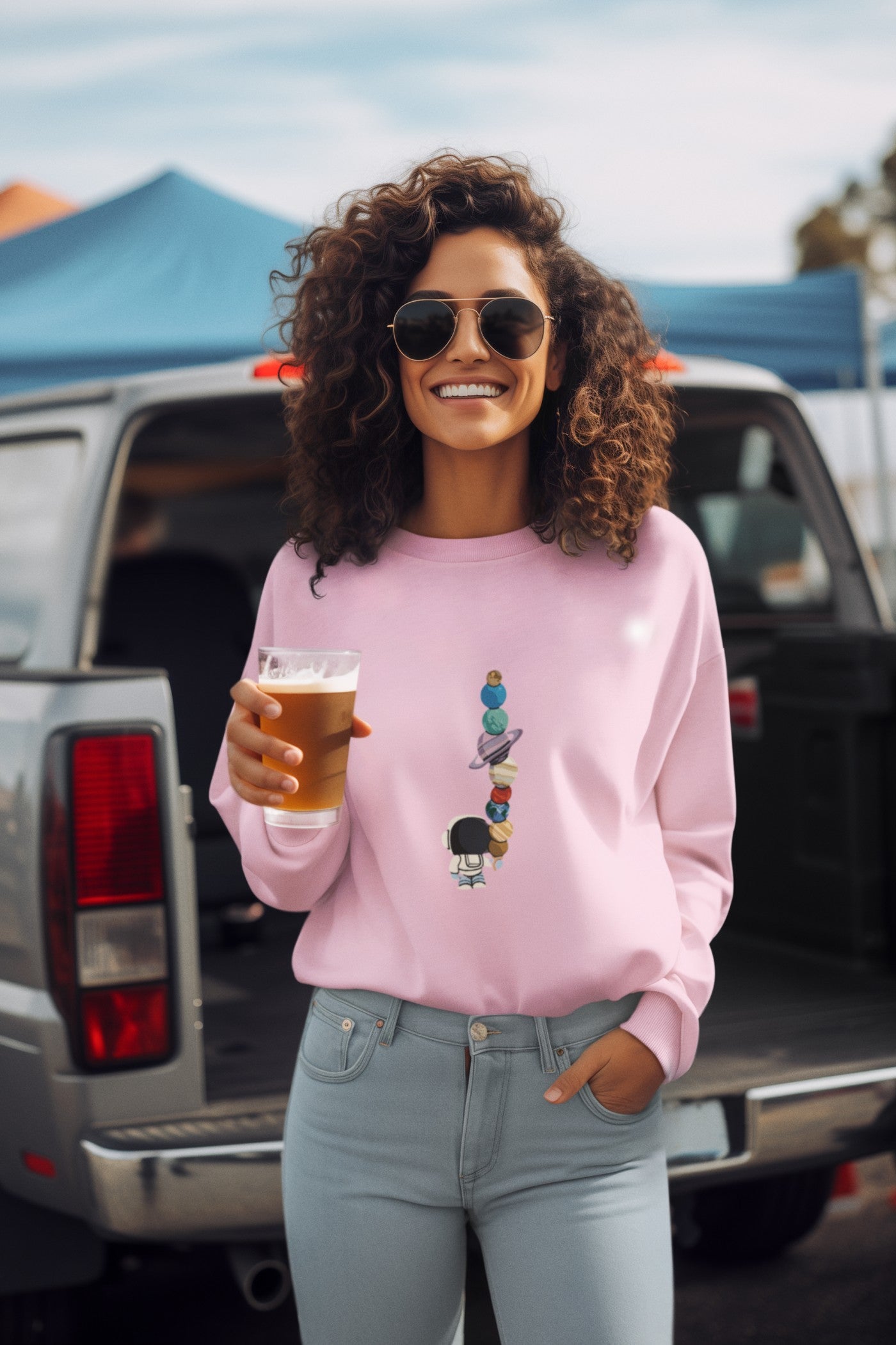 Planets Print Pink Sweatshirt