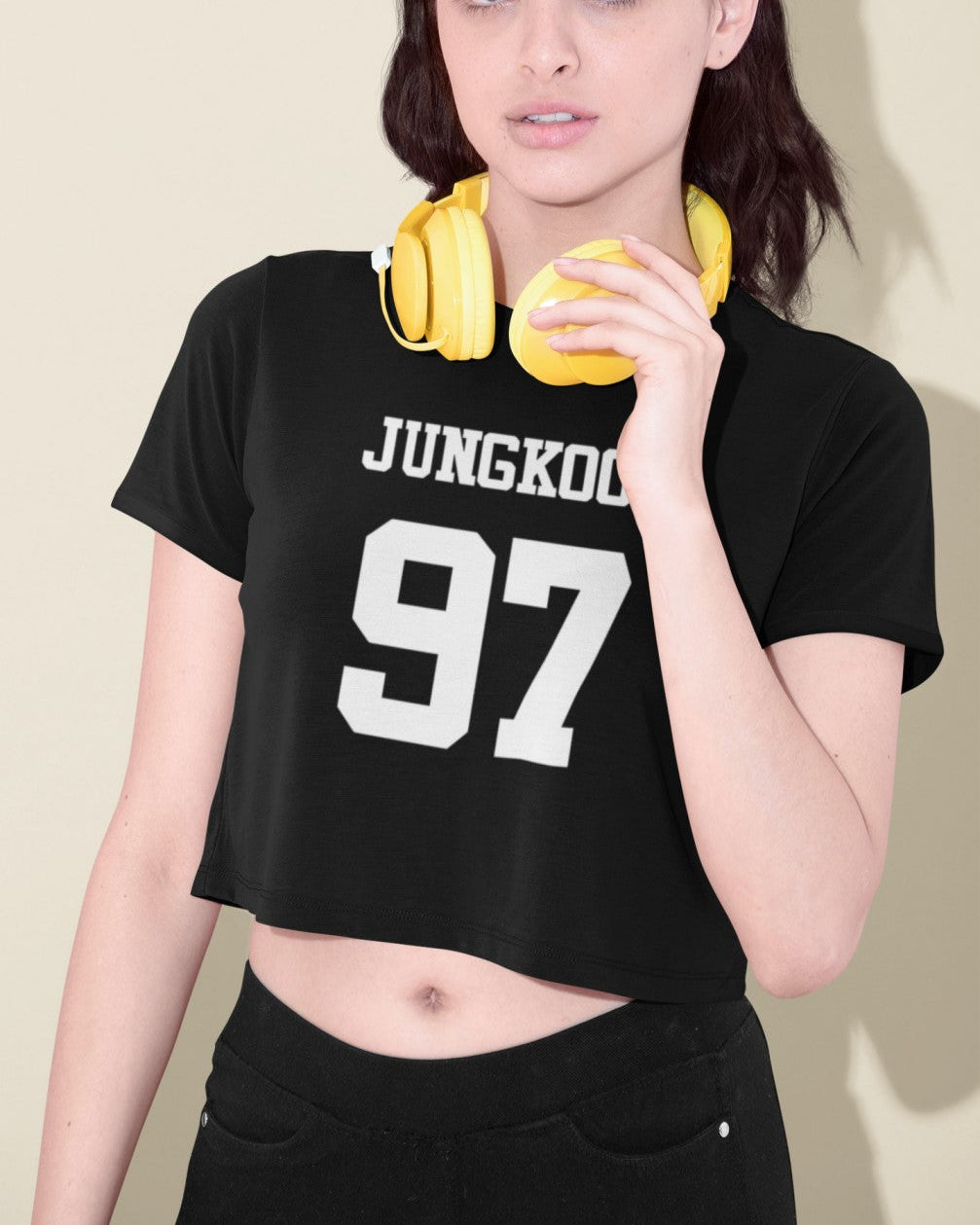 Jungkook 97 Print Black Crop T-Shirt