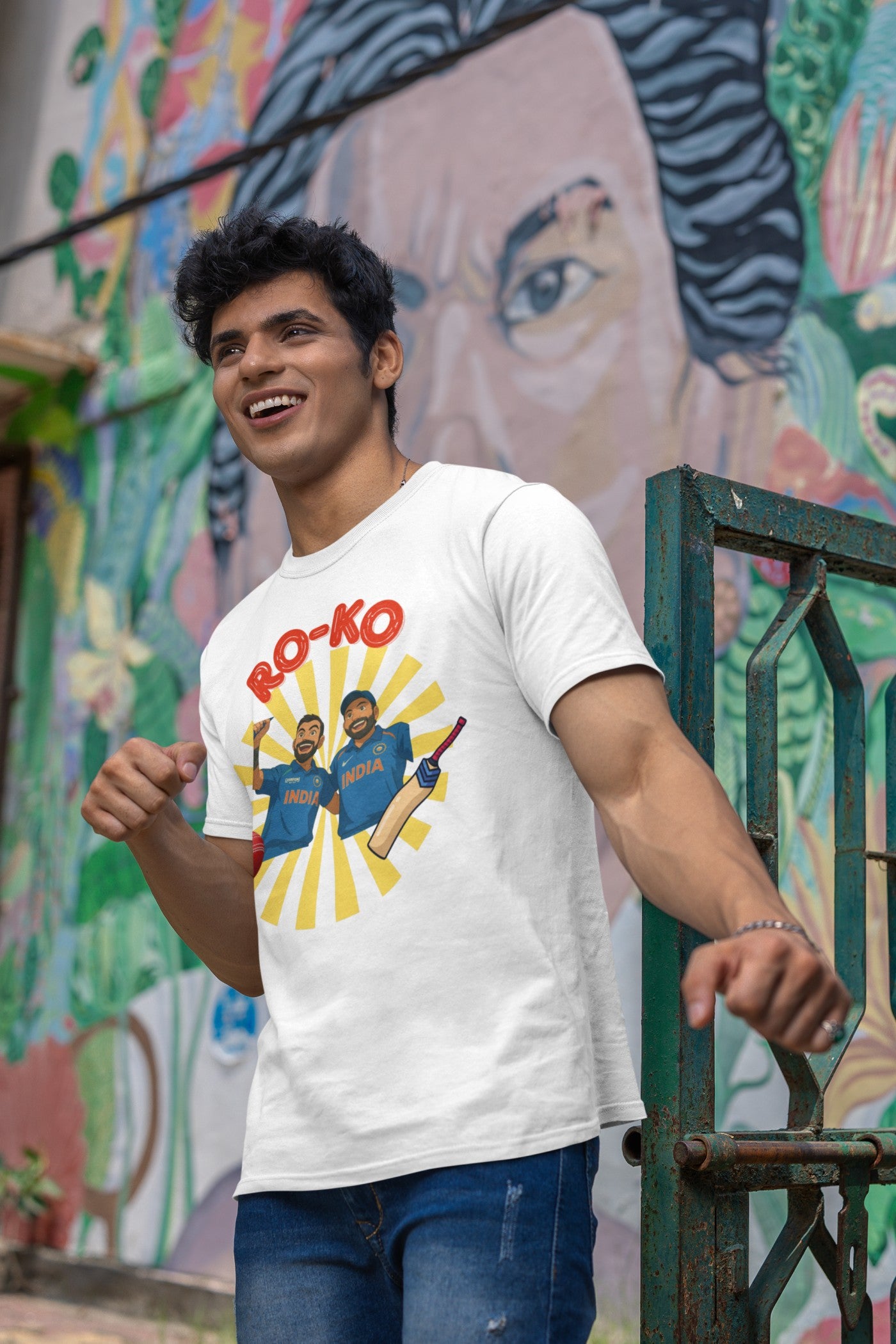 T-shirt showcasing a striking "Ro Ko" graphic design with a bold, modern aesthetic, perfect for cricket enthusiasts and style lovers.| Ghibli Style|Rohit Sharma |Virat Kohli