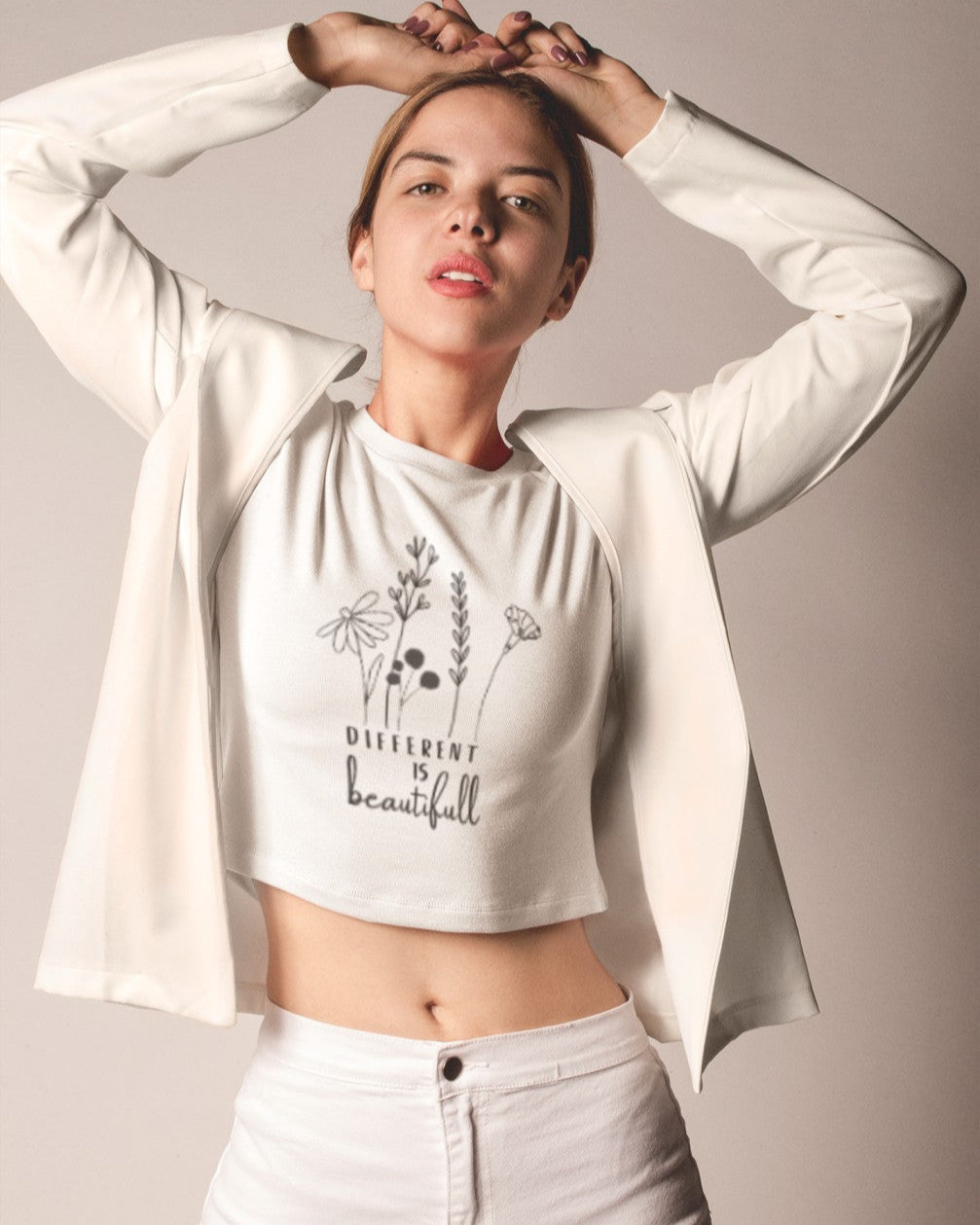 Different is beautiful Printed White Crop T-Shirt