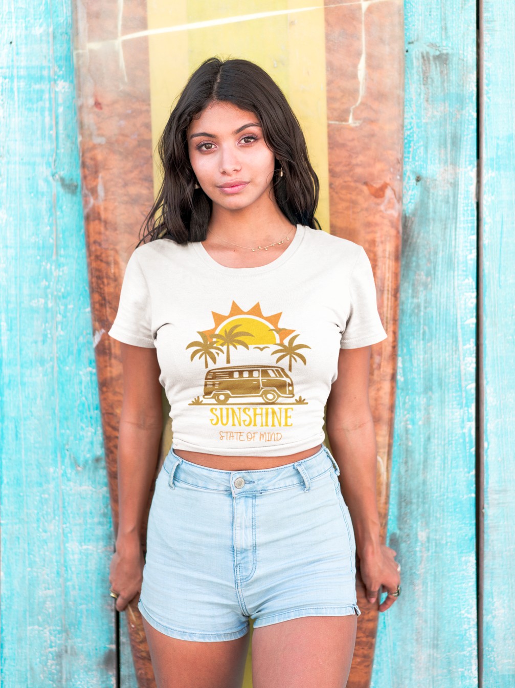 Sunshine Print White Crop T-Shirt