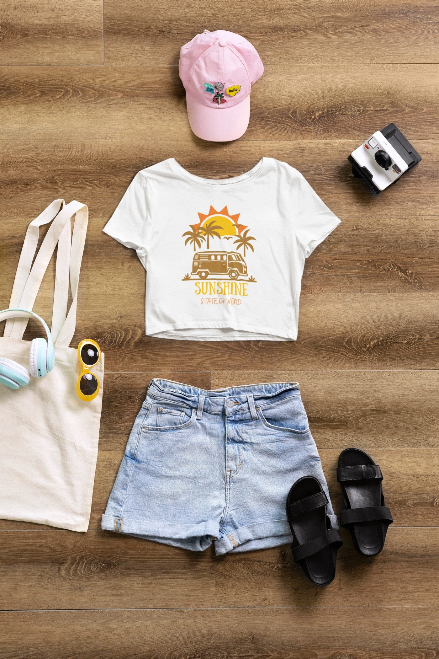 Sunshine Print White Crop T-Shirt