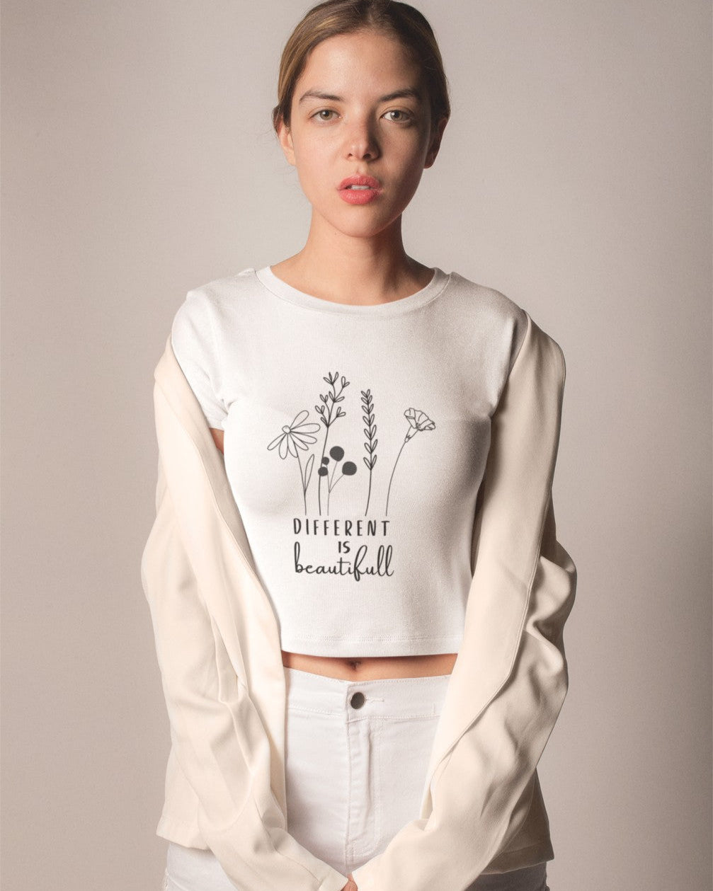 Different is beautiful Printed White Crop T-Shirt