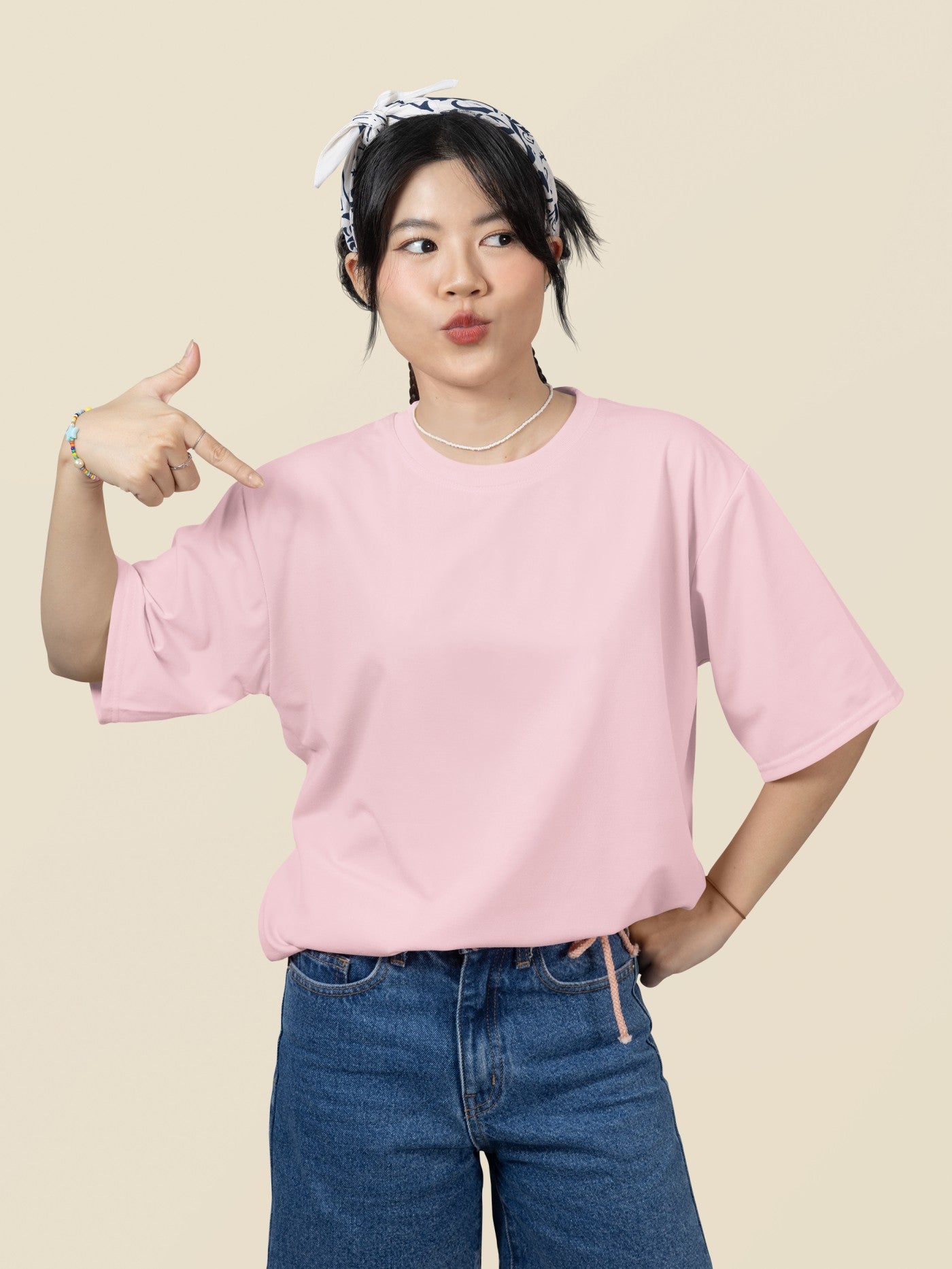 Pink Oversized Plain T-Shirt