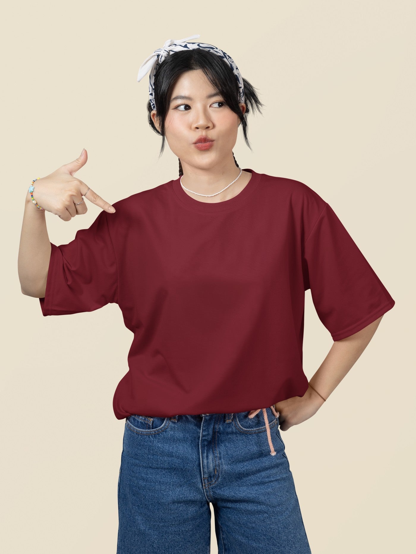 Maroon Oversized Solid T-Shirt