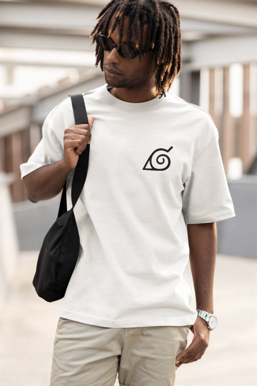 Naruto Sqaurd Anime Print White Oversized T-Shirt