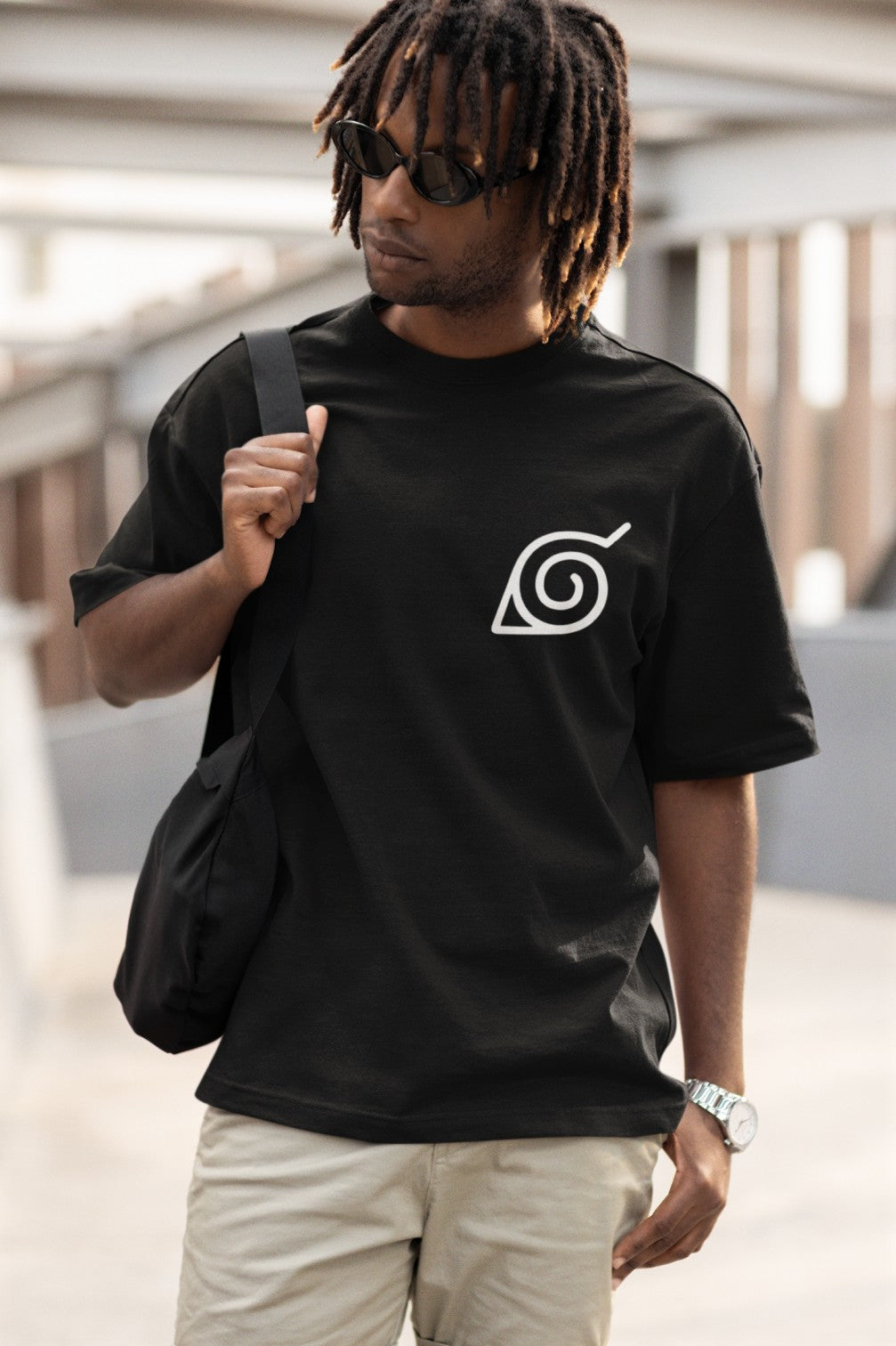 Naruto Sqaurd Anime Print Black Oversized T-Shirt