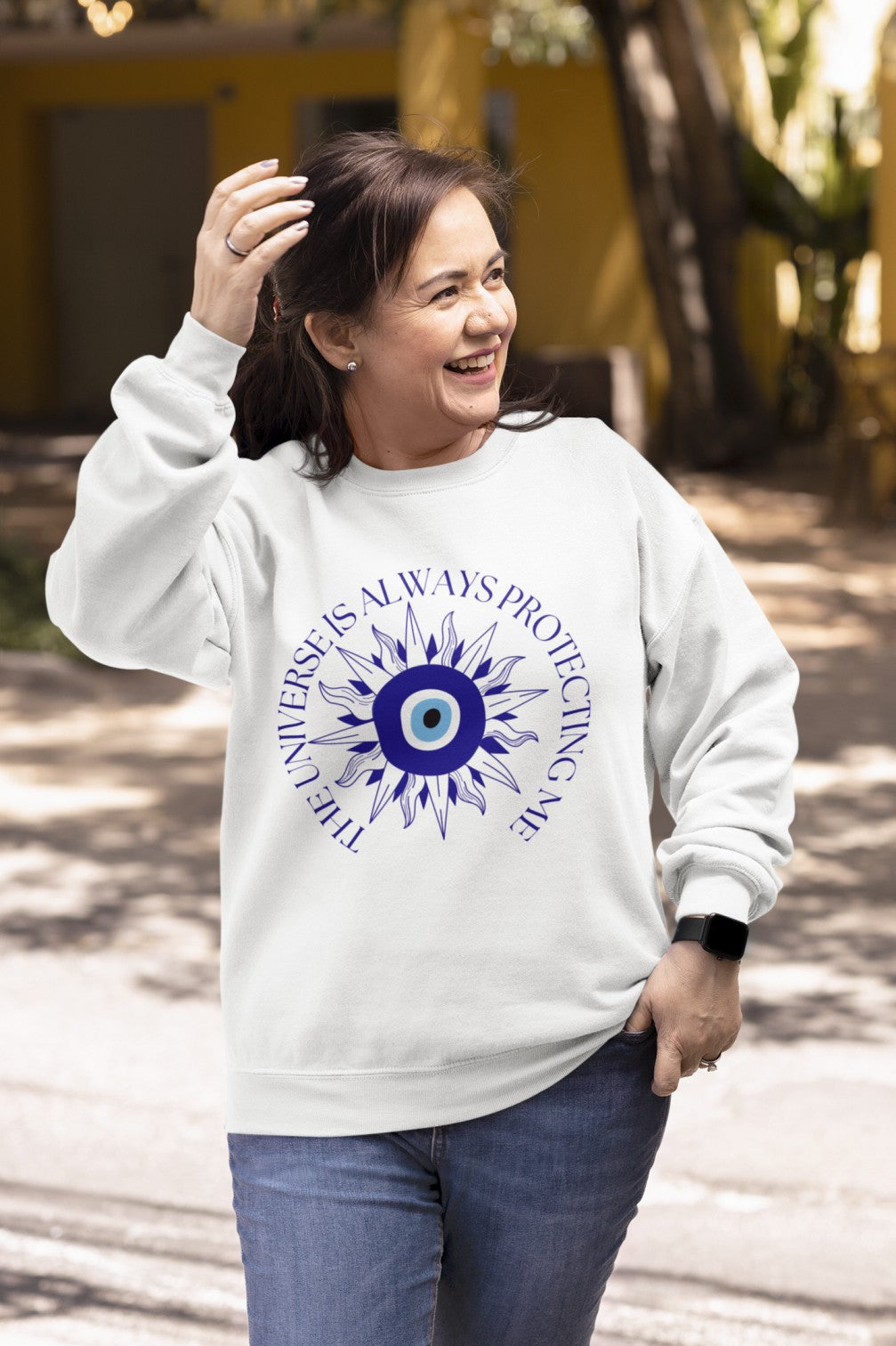 Evil Eye Print White Sweatshirt