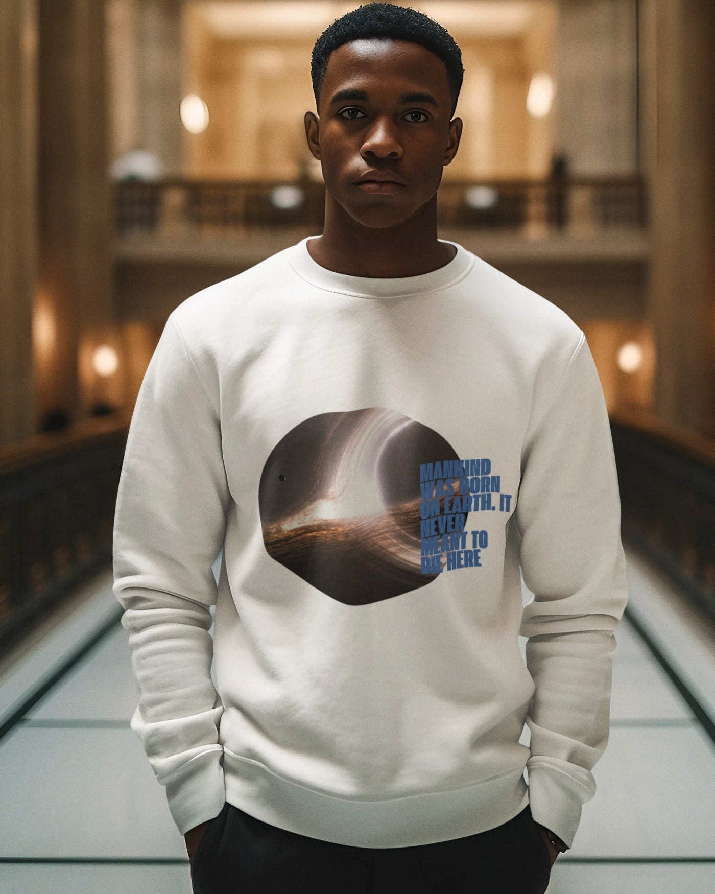 Mankind on Earth White Printed Sweatshirt