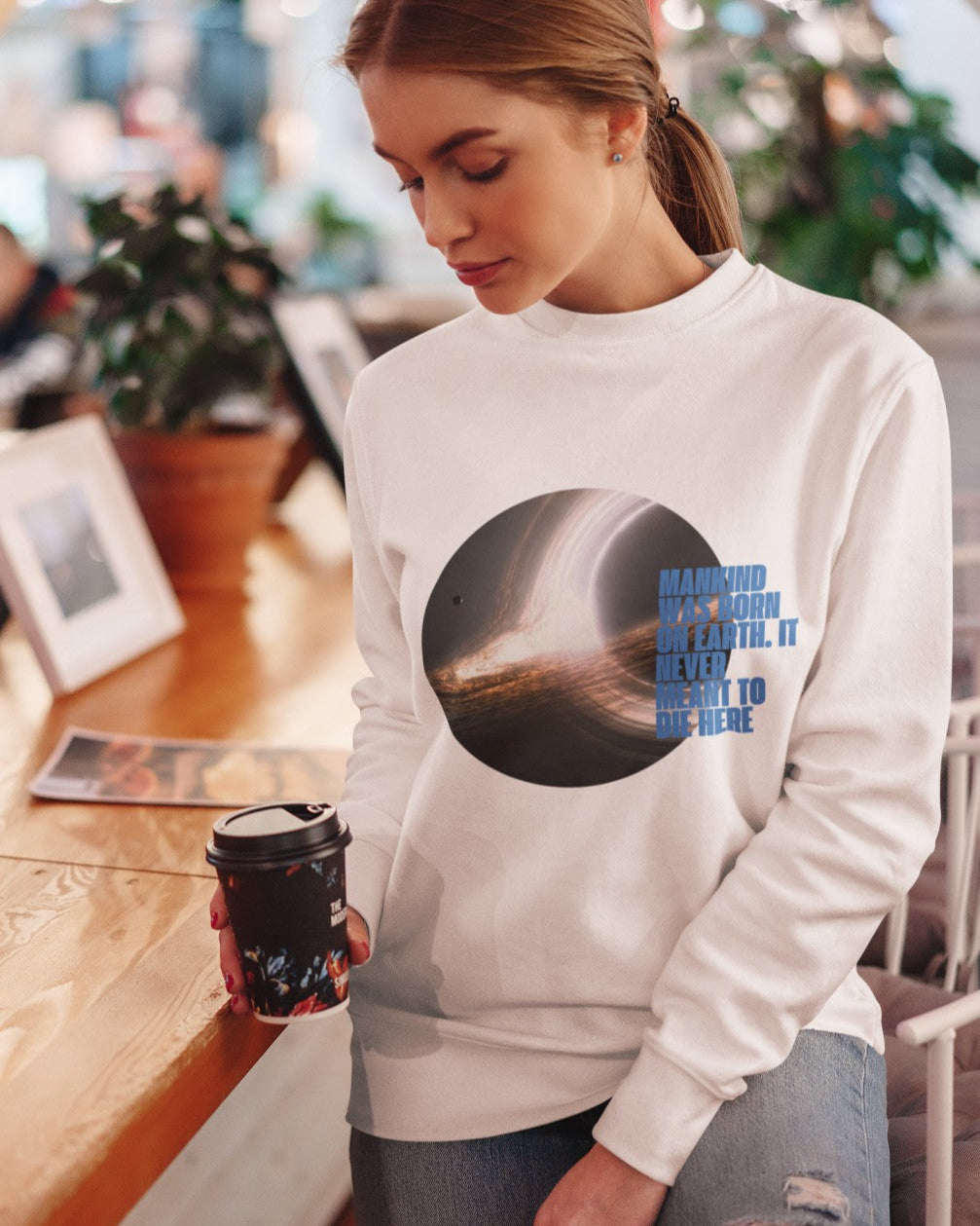 Mankind on Earth White Printed Sweatshirt