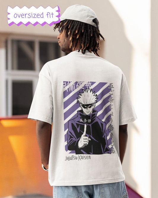 Jujustu Kaisen Anime Print White Oversized T-Shirt