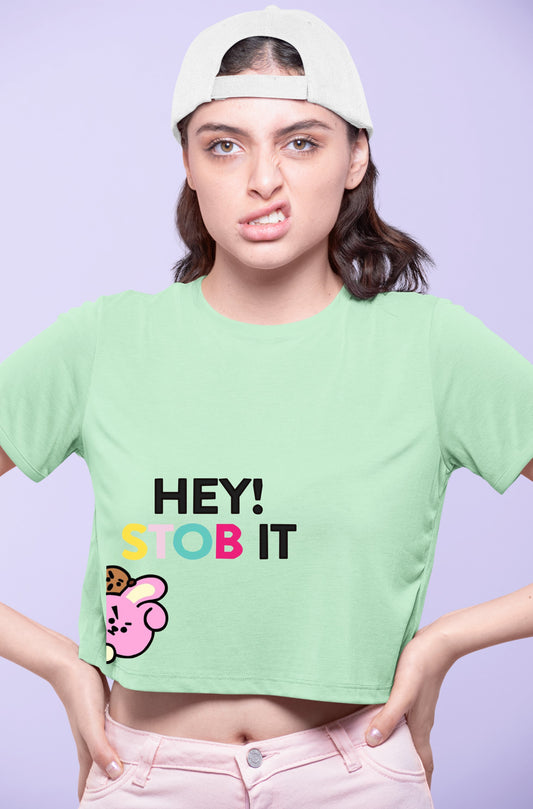 Hey Stob It Print Mint Crop Top