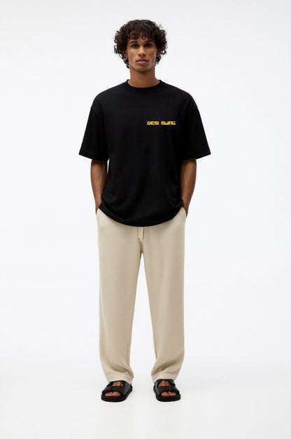 Desi Swag Print Oversized Black T-Shirt