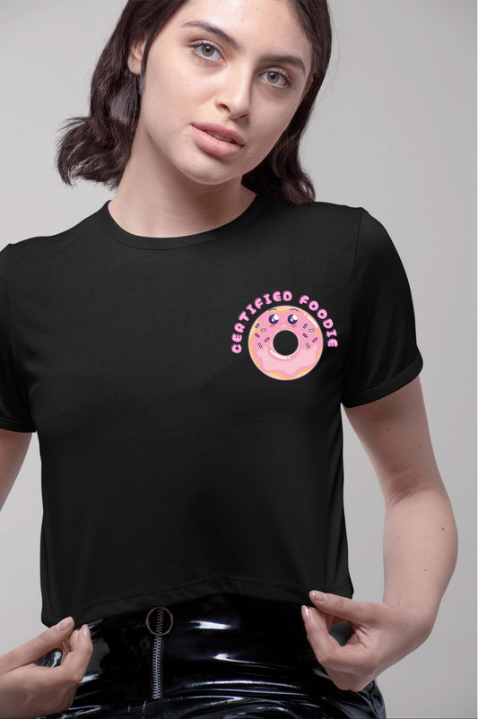 Certified Foodie Printed Black Crop T-Shirt