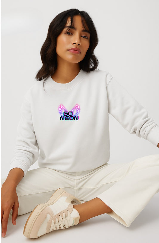 Go Neon Print White Sweatshirt