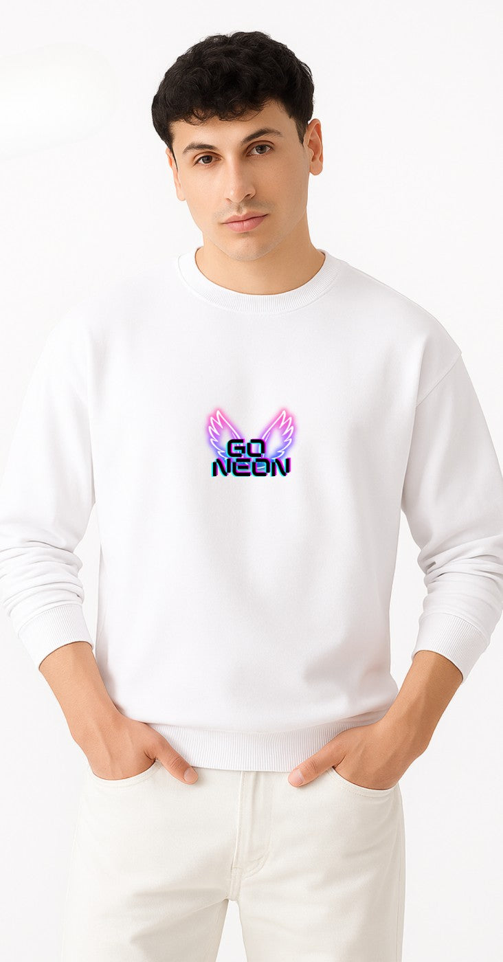 Go Neon Print White Sweatshirt