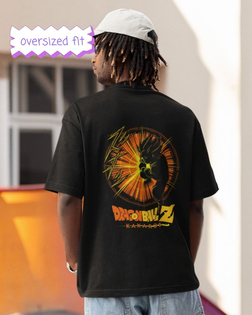 Dragon Ballz  fighter flame Anime Print Black Oversized T-Shirt