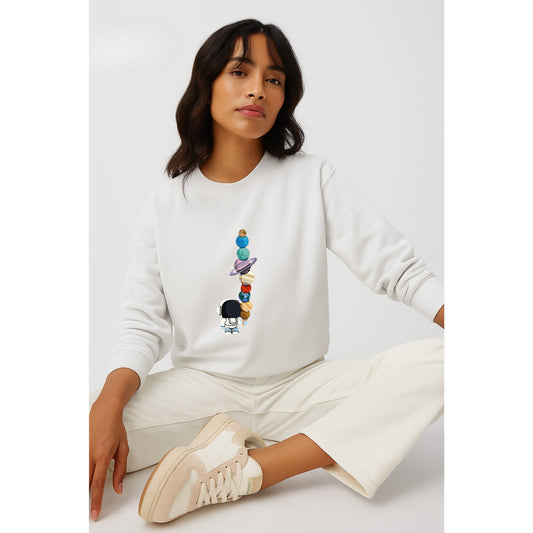 Planets Print White Sweatshirt